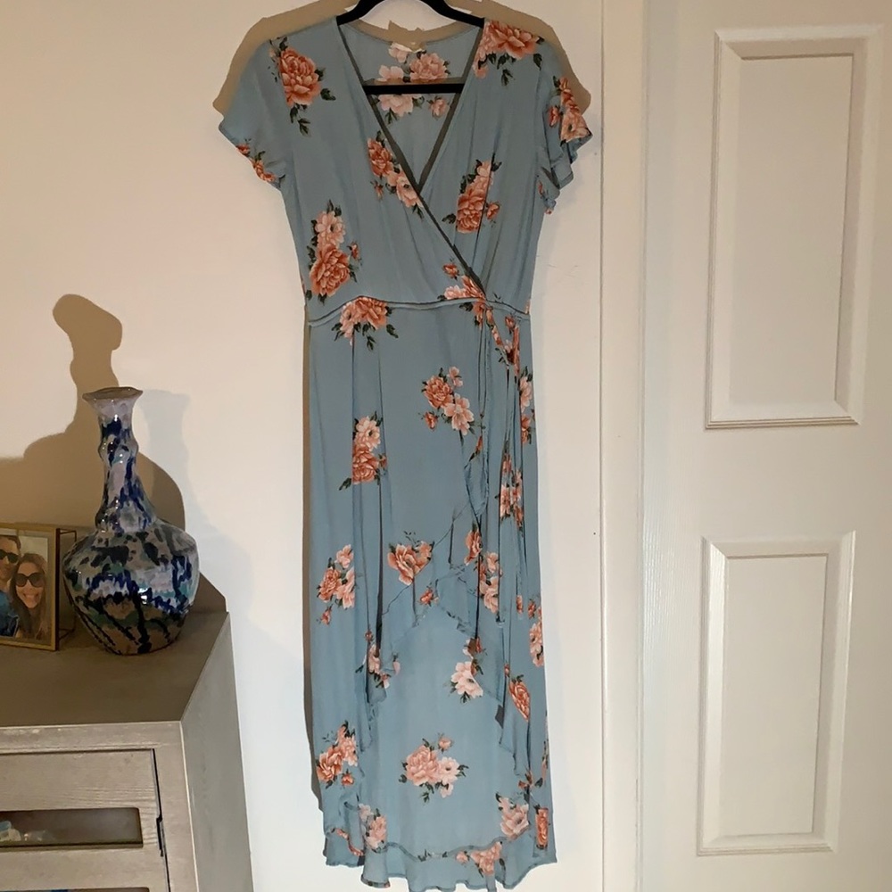 Light blue and floral high-low dress